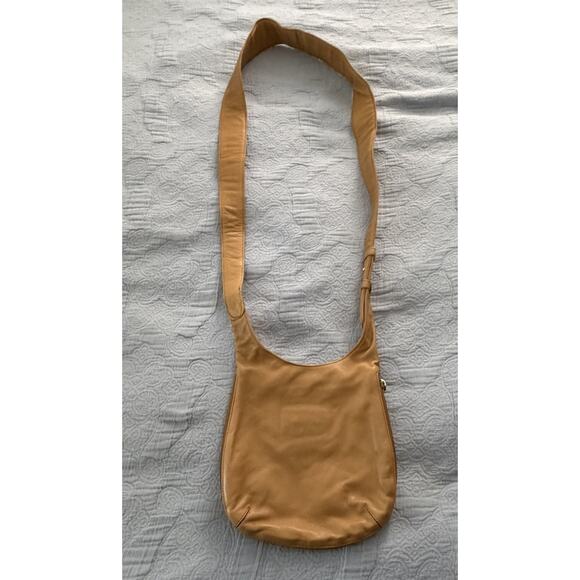 Vintage Donna Karan Purse Handbag Leather Butterscotch Tan Zipper Slim 90s Y2K - Picture 6 of 8